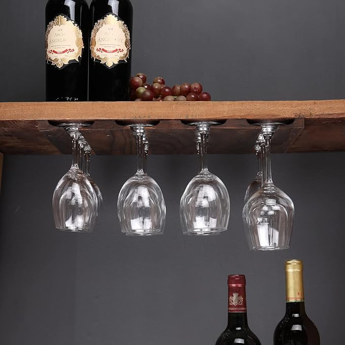 Wine glass holder-a wooden wine glass rack and goblet storage rack installed under the cabinet or countertop (Retro color)