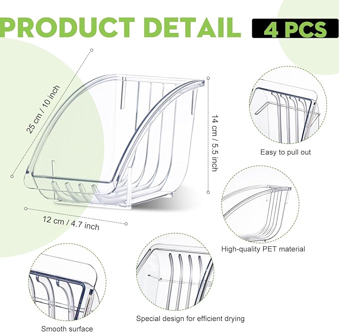 Ziliny 4 Pcs 10 Inch Paper Plate Holder Plastic Dinner Dish Drainer Paper Plate Dispenser Organizer for Kitchen Cabinets Storage Rack Dish Cradle for Countertop