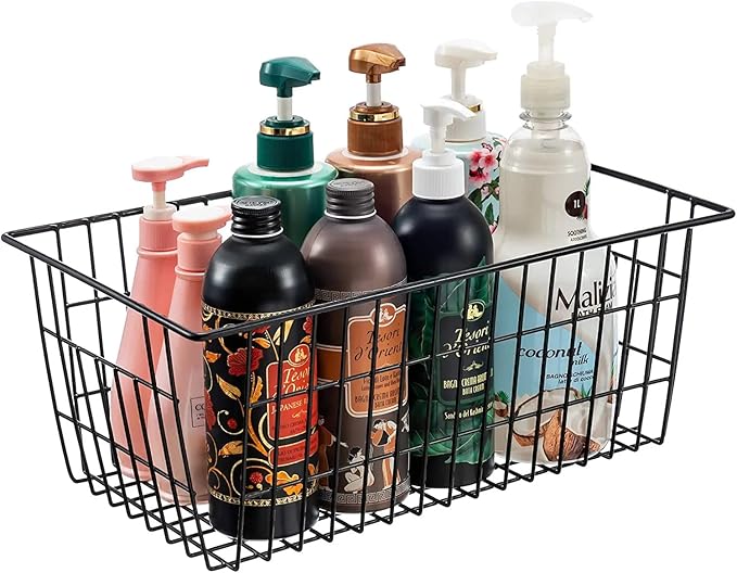 GEDLIRE 15.2" Metal Wire Baskets for Organizing 6 Pack, Household Pantry Storage Freezer Organizer Bins with Handles, Freezer Baskets for Upright Freezer, Refrigerators, Kitchen Cabinets, Black