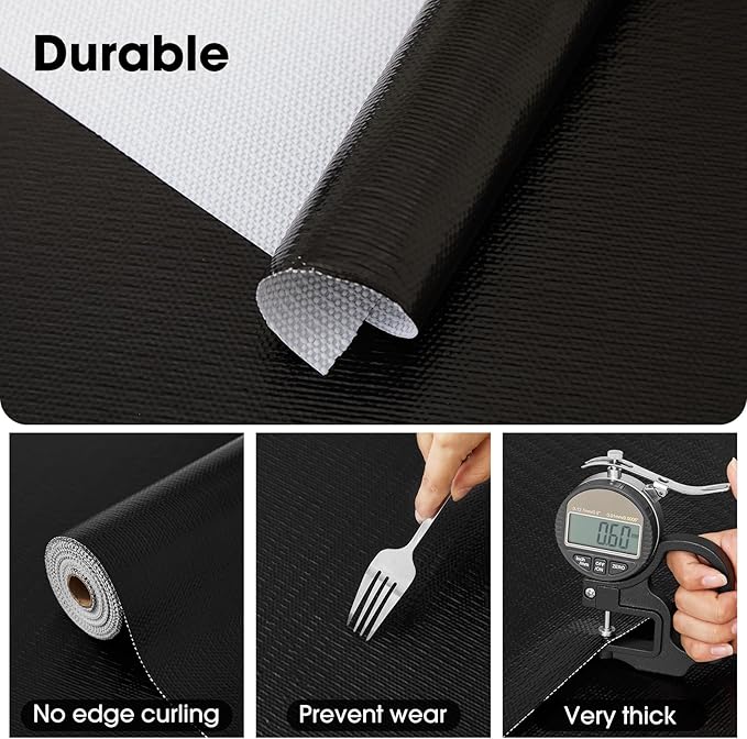 ALIUNI Drawer and Shelf Liner, Non-Slip Kitchen Cabinet Liners Non-Adhesive Thick Strong Grip Waterproof Washable Mats Protect Dresser Shelves Cupboard Bathroom Cabinets, Black, 12 in X 20 FT