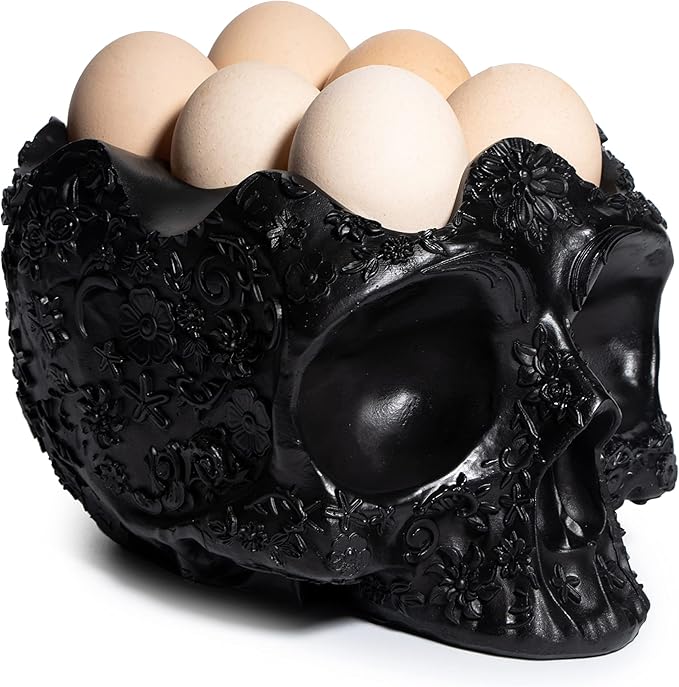 Gute Skull Egg Holder Container Bowl 6" H Half Dozen Decorative Skeleton Egg Keeper Storage Display Organizer Serveware Kitchen Countertop Breakfast Serving Dish Gift