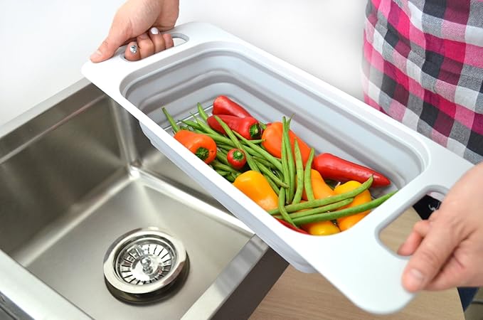 SAMMART 2.6L (0.68 gallon) Set of 2 Over The Sink Rectangular Colander (2, Grey)
