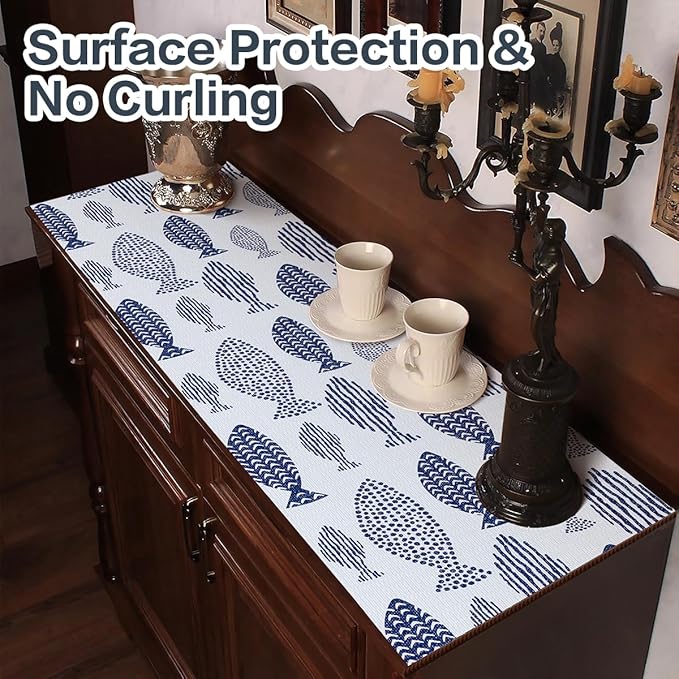 Terravue Blue Shelf Liner for Kitchen Cabinets Non Adhesive Drawer Liners Non Slip Cupboard Liner Strong Grip Waterproof Kitchen Cabinet Liners Easy to Clean Blue Dresser Shelves Paper 15.7IN x 10FT