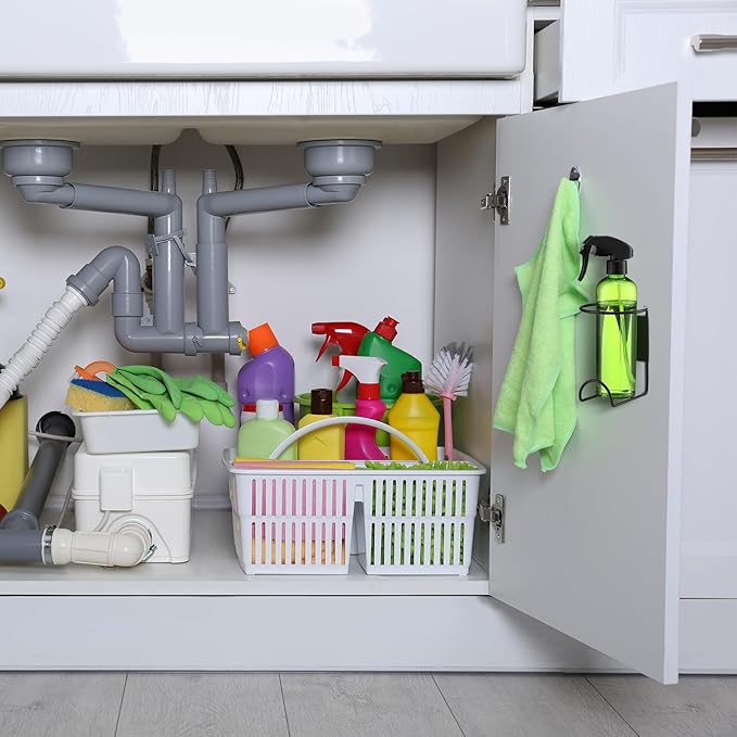 2 Pcs Spray Bottle Holder Wall Mount Heavy Duty Spray Bottle Rack Stainless Steel Storage Rack Garage Can Organizer Craft with Hardware (Black)