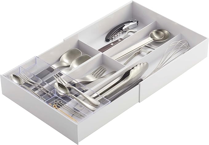 YAMAZAKI Home Tower Expandable Cutlery Drawer Organizer - Kitchen Silverware Utensil Storage Tray - Abs Plastic