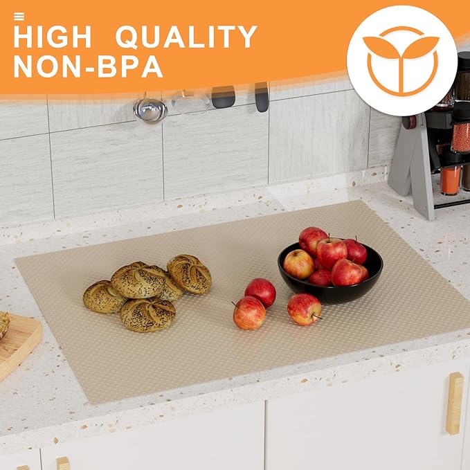 FLPMIX Kitchen Cabinet Liner Non-Adhesive: Waterproof Bathroom Drawer Liners Mat - Easy to Cut Small Cupboard Shelf Liner for Pantry Shelves - Oil-Proof Khaki 12" x 396"