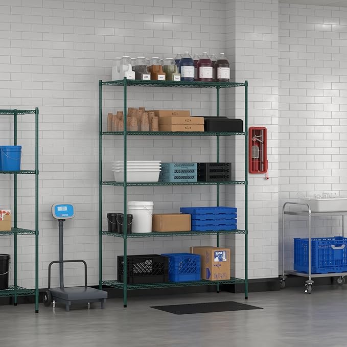 Commercial NSF Listed Green Epoxy Stationary Wire Shelving Kit 24" x 54" x 86", with 5 Shelves Perfect for Warehouse, Walk-in Refrigerator, Freezer, Grocery Store, Restaurant, Dishroom