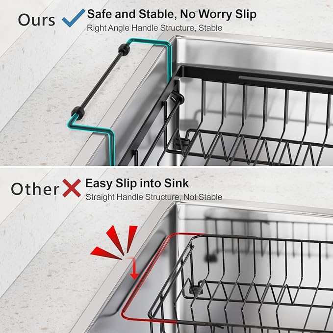 iSPECLE Expandable Dish Drying Rack with Silicone Mat for Sink or On Counter, Rust Resistant Adjustable Dish Drainer with Tightening Knob, Arms with Non Slip Rubber, 12.8" W x 12.4"-17.1" L, Black