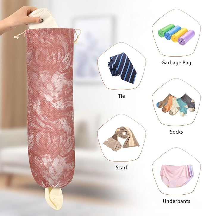 2 PCS Plastic Bag Holder Wall Mount Grocery Bag Holder Shopping Bag Trash Bag Storage Organizer Dispenser for Kitchen Closet 22 x 9 Inch Red