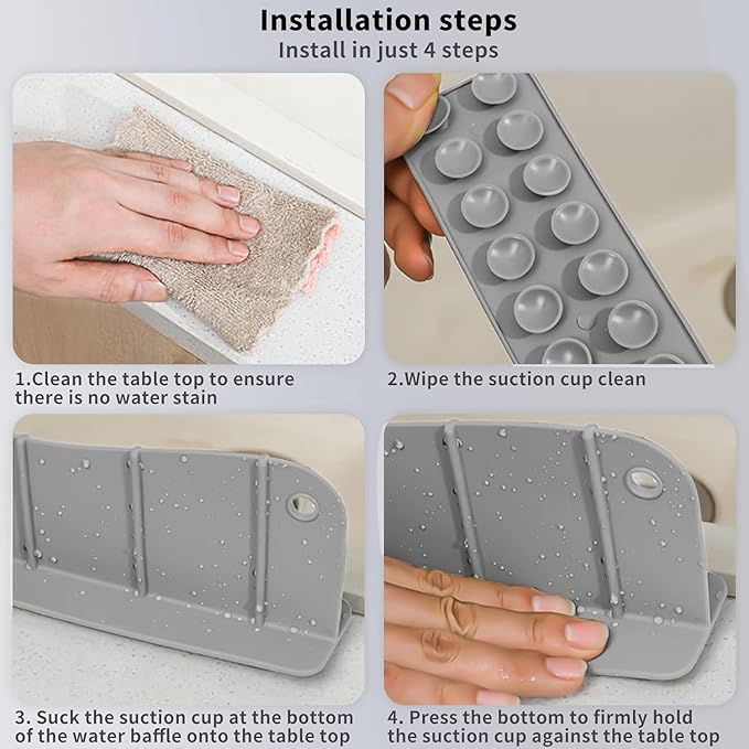 Silicone Sink Splash Guard Water Splash Guard for Kitchen Strong Suction Sink Splash Guard Behind Faucet Kitchen Island Sink Backsplash Guard (19.7L x 2.4W x 5H inches) - Wavy Gray