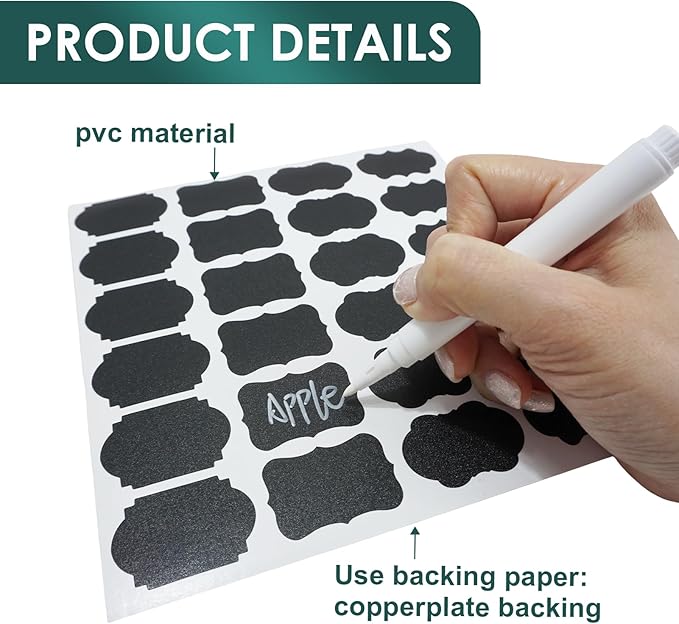 Nextpal 240 Pcs Chalkboard Labels with Marker, Reusable Waterproof Jar Stickers, for Food Containers Bins Organization for Kitchen Pantry Home Canning and Household Organization Use