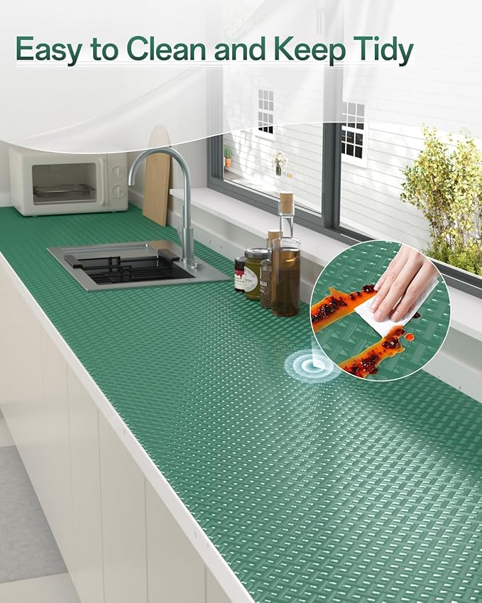 Shelf and Drawer Liner for Kitchen Cabinet, Non-Adhesive 12in x 240in Waterproof Contact Paper Refrigerator Liners Thickened Durable EVA Material Non Slip Mat for Dresser Cupboard Pantry Protector