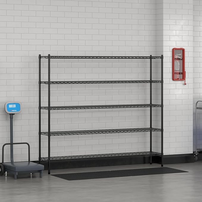 Commercial NSF Listed Black Epoxy Stationary Wire Shelving Kit 14" x 72" x 64", with 5 Shelves Perfect for Warehouse, Walk-in Refrigerator, Freezer, Grocery Store, Restaurant, Dishroom