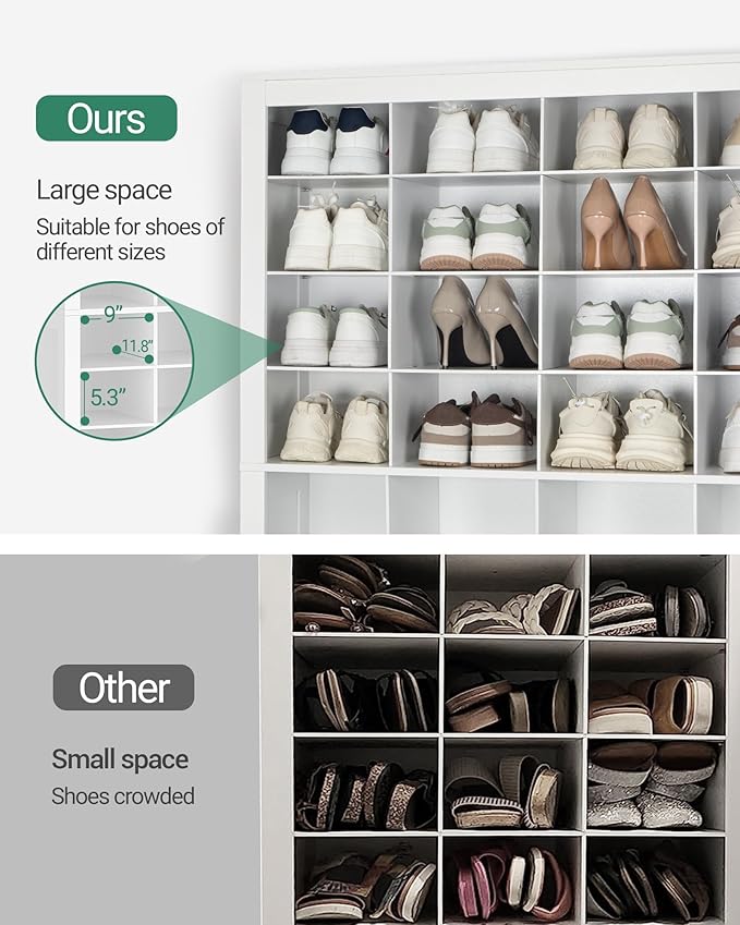 Shoe Storage Cabinet, 48 Pairs Free Standing Closet Organizer, 9 inch Widened Cell Wood Shoe Organizer, 12 Tiers Vertical Space Saving Shoe Rack for Entryway, Cloakroom, White SR39603X