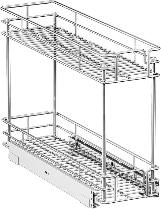 Pull Out Spice Rack Cabinet Organizer, 3 Tier Heavy Duty Slide Out Wood Shelf for Narrow Cabinet, Pull Out Storage for Kitchen (5½" W x 21½" D, 2 Tier)