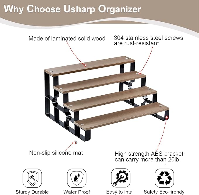 4 Tier Cologne Organizer for Men, Wooden Perfume Organizer Stand, Waterproof Display Shelf Rack for Dresser, Vanity, Figures, Cupcake, Dessert Table(Walnut,Width=11.2")
