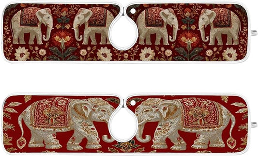 2 PCS Kitchen Sink Splash Guard 23.6 Inch Faucet Mat for Kitchen Sink Bathroom Sink Faucet Absorbing Drip Drain Mat Pad Microfiber Soft Washable Retro Red Elephant Flowers
