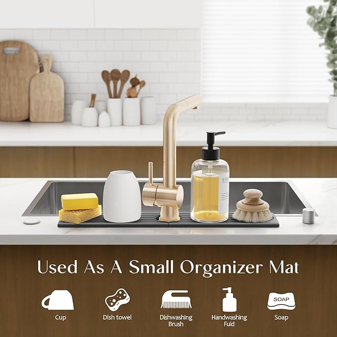 eormoe Kitchen Sink Splash Guard – Stone Diatomite Faucet Drying Matt, Modern Kitchen Sink Accessories for Countertop (Dark Grey, 23.6"x3.9")