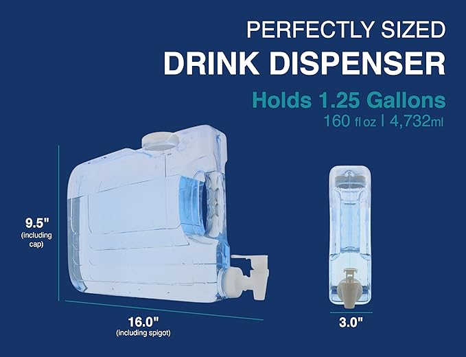 Arrow Home Products Oasis Drink Dispenser for Fridge, 1.25 Gallon - Plastic Beverage Dispenser with Spigot for Easy Dispensing - BPA Free Clear Plastic - Convenient Handle, Easy-Pour Spout