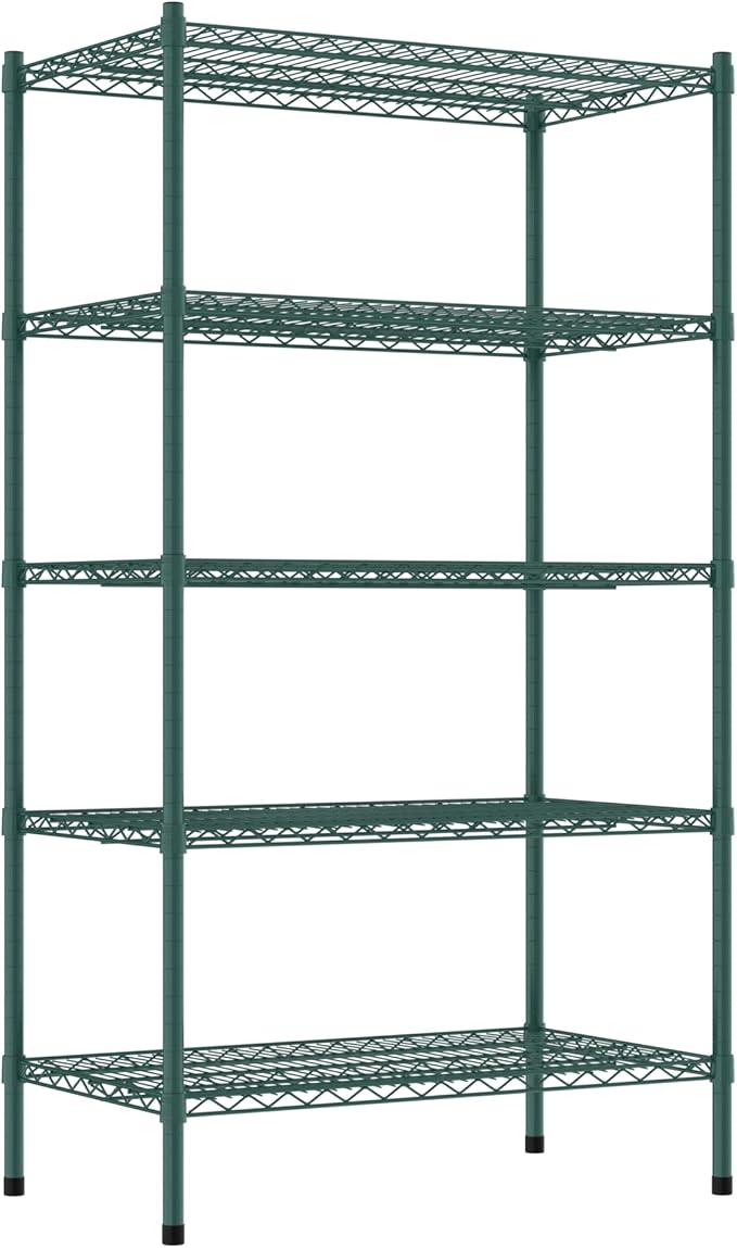 Commercial NSF Listed Green Epoxy Stationary Wire Shelving Kit 21" x 36" x 64", with 5 Shelves Perfect for Warehouse, Walk-in Refrigerator, Freezer, Grocery Store, Restaurant, Dishroom