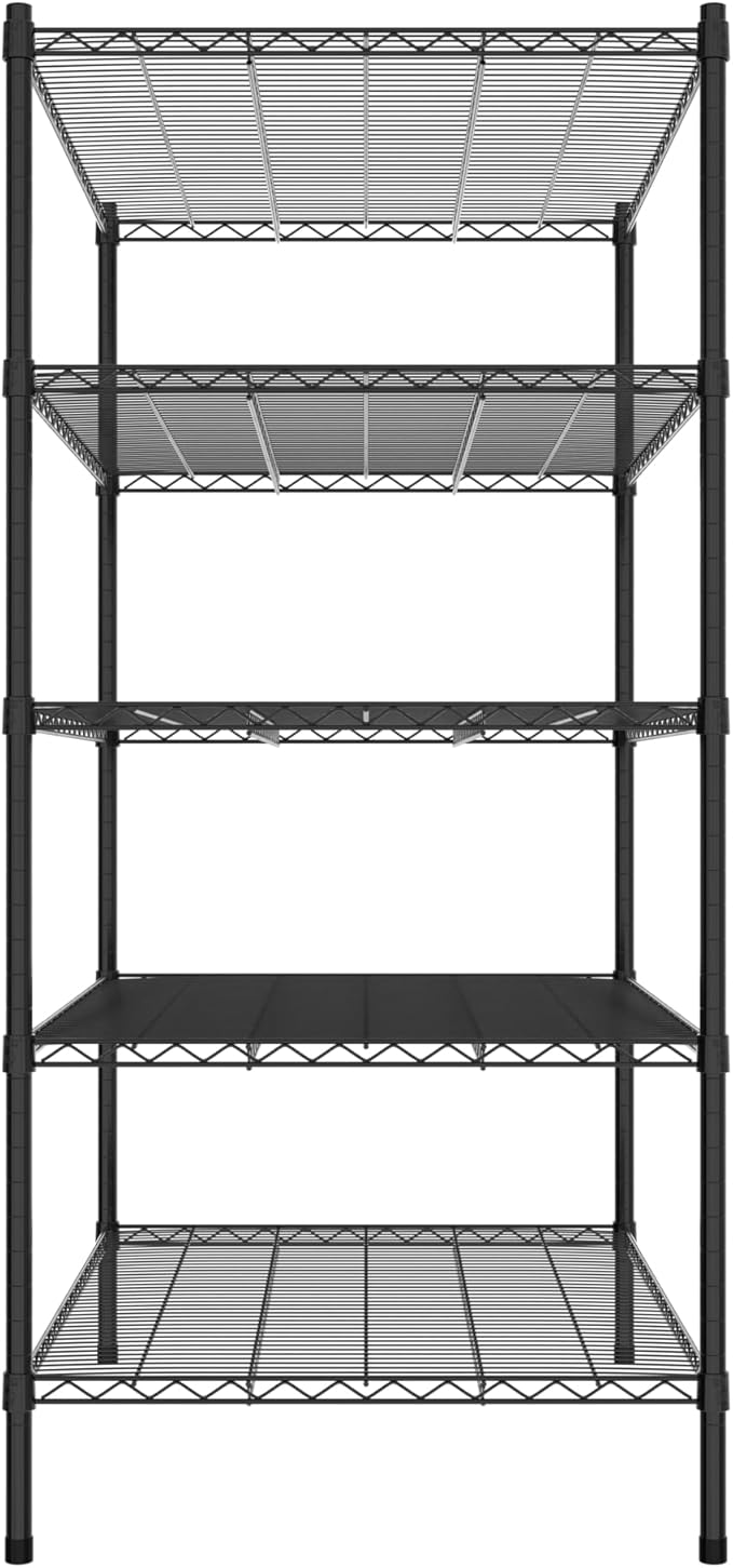 Commercial NSF Listed Black Epoxy Stationary Wire Shelving Kit 30" x 42" x 64", with 5 Shelves Perfect for Warehouse, Walk-in Refrigerator, Freezer, Grocery Store, Restaurant, Dishroom