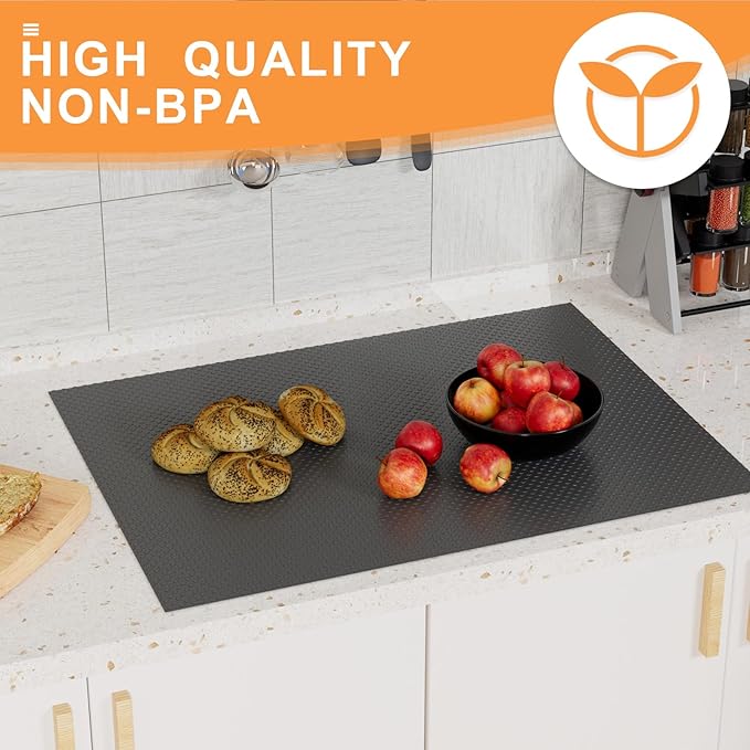 FLPMIX 17.7-in Cabinet Shelf Liner: Black Waterproof Kitchen Cabinets Liners 17.7 Inch Wide x 25 FT - Easy to Cut Large Drawer Mat for Cupboard Pantry Shelving