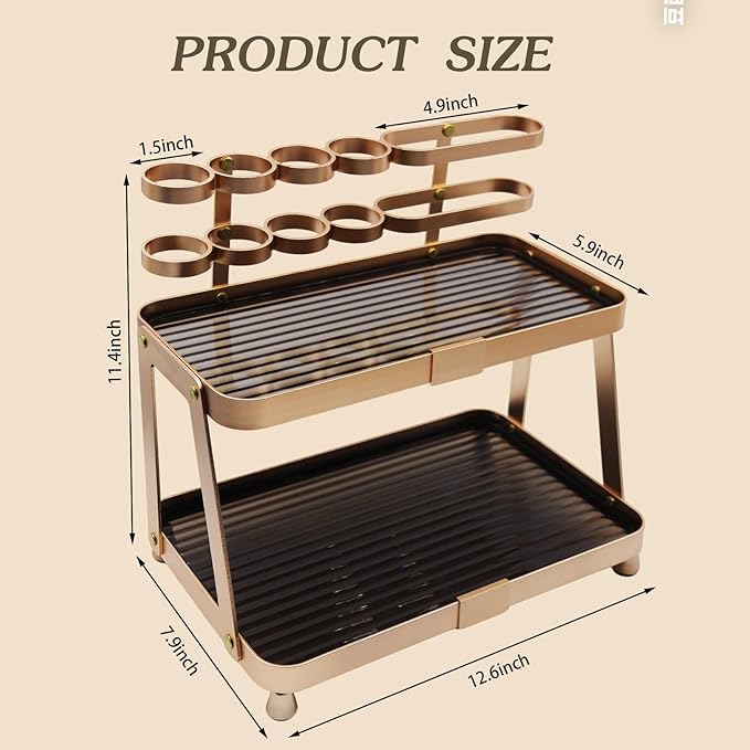 YUPER Bathroom Countertop Organizer, 2-Tier Vanity Organizer With Makeup Brush Holder, Large Countertop Tray for Skincare, Perfume, Cosmetics, Bathroom Sink Organizer Countertop
