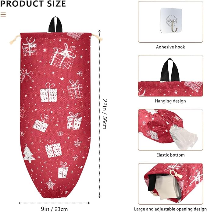 Plastic Bag Holder Wall Mount Grocery Bag Shopping Bag Storage Holder Organizer Dispenser with Adhesive Hook,for Kitchen Bathroom Home Decor 9x22 Inches Christmas Persent Stars23