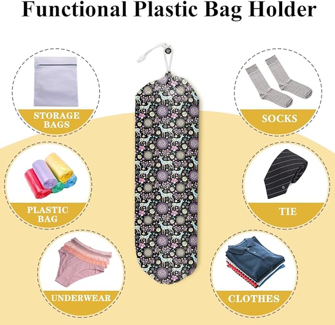 Purple Grocery Bag Holder and Dispenser Forest Deer Pattern Plastic Bags Organizer Garbage Shopping Trash Bags Storage for Kitchen Home Gifts Women Friends Sisters