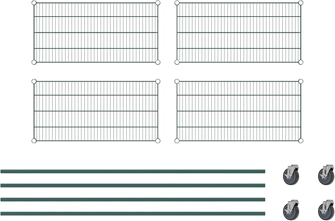 Commercial NSF Listed Green Epoxy Mobile Wire Shelving Kit 18" x 36" x 80", with 4 Shelves Perfect for Warehouse, Walk-in Refrigerator, Freezer, Grocery Store, Restaurant, Dishroom