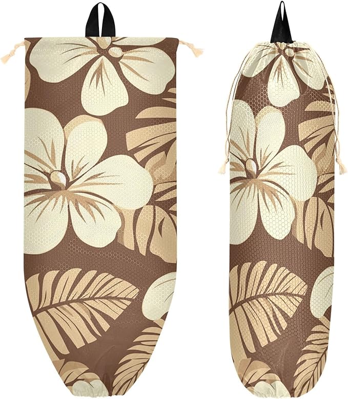 Plastic Bag Holder Wall Mount Grocery Bag Shopping Bag Storage Holder Organizer Dispenser with Adhesive Hook,for Kitchen Bathroom Home Decor 9x22 Inches Brown Floral Polynesia36