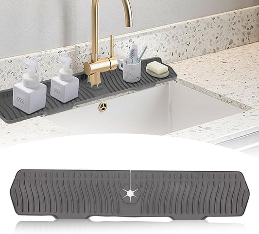 XAUXAGL 30 Inch Sink Splash Guard,Longer Silicone Sink Mat for Kitchen Bathroom,Kitchen Faucet,Silicone Sink Faucet Mat Splash Guard, Drip Protector Splash Countertop (Grey)