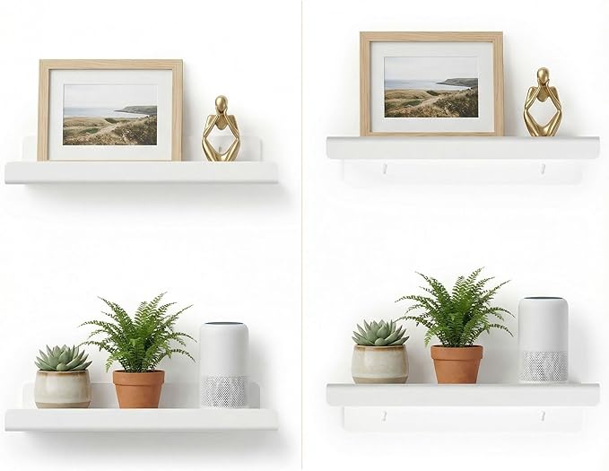 Acrylic Floating Shelves, Adhesive Wall Mount Command Shelves for Bathroom, Kitchen, Dorm - Renter-Friendly Easy Install Wall Shelves for Home Decor and Organization (Fully Clear-2 Pack)