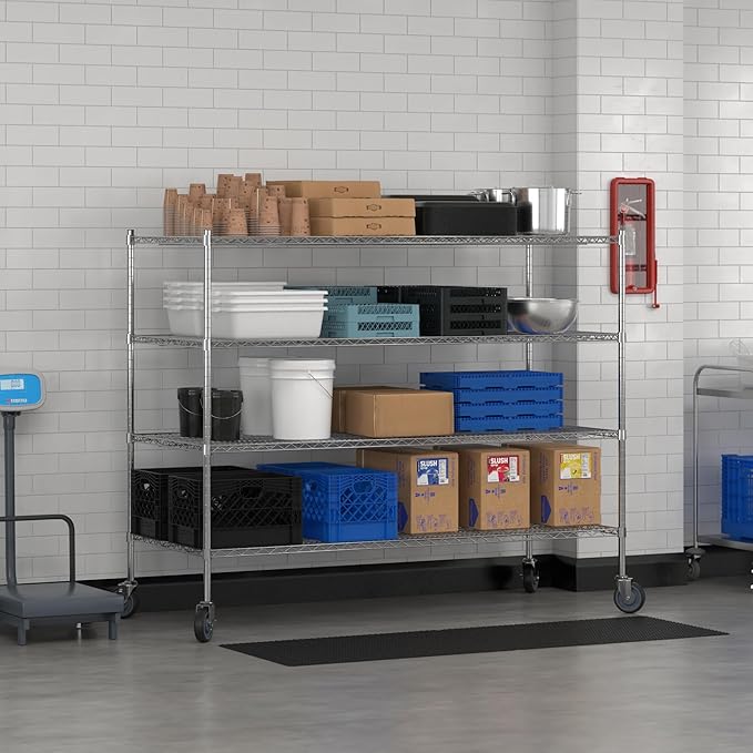 Commercial NSF Listed Chrome Mobile Wire Shelving Kit 30" x 72" x 60", with 4 Shelves Perfect for Warehouse, Walk-in Refrigerator, Freezer, Grocery Store, Restaurant, Dishroom