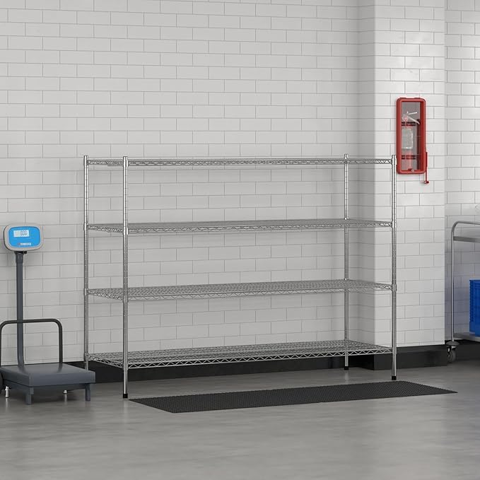 Commercial NSF Listed Chrome Stationary Wire Shelving Kit 24" x 72" x 54", with 4 Shelves Perfect for Warehouse, Walk-in Refrigerator, Freezer, Grocery Store, Restaurant, Dishroom