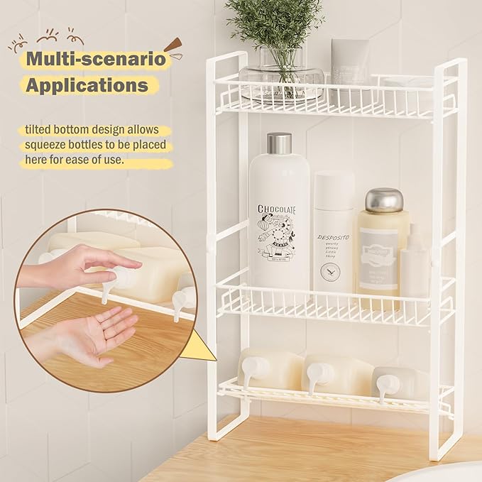 Spice Rack Countertop 3 Tier Narrow Slim Seasoning Storage Rack Metal Spice Shelf Stand Skincare Organiser for Bathroom Counter