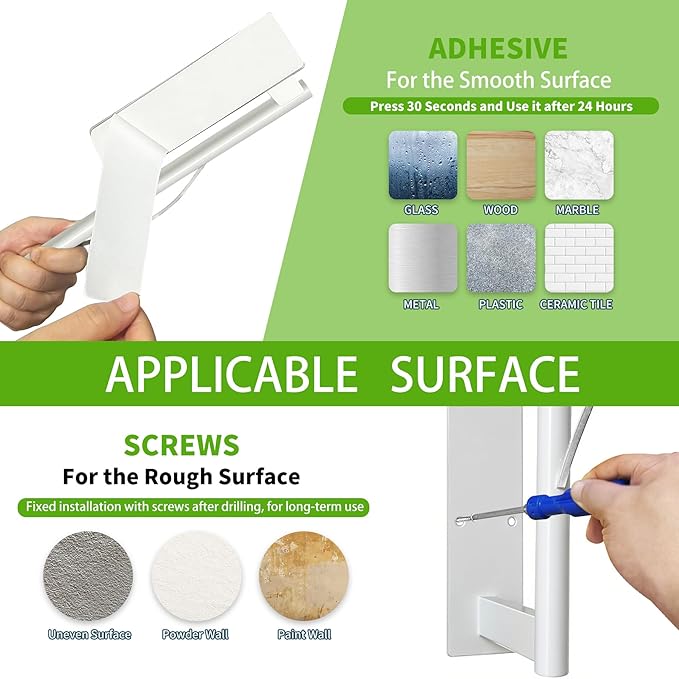 Paper Towel Holder Under Cabinet, Single Hand Operable Tearing Off Paper Towels with Damping Effect, Both Available in Adhesive and Screws, Stainless Steel (White)
