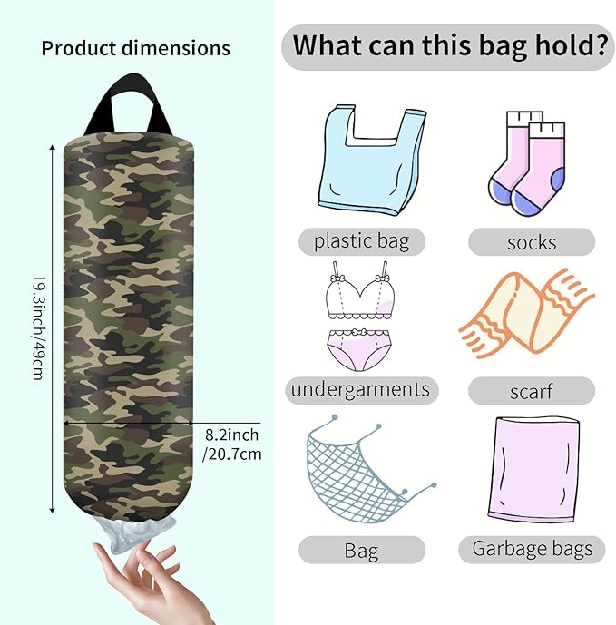 Plastic Bag Holder, Wall Mount Grocery Bag Organizer, Funny Hanging Trash Storage Dispenser for Home Kitchen Green Camouflage Camo