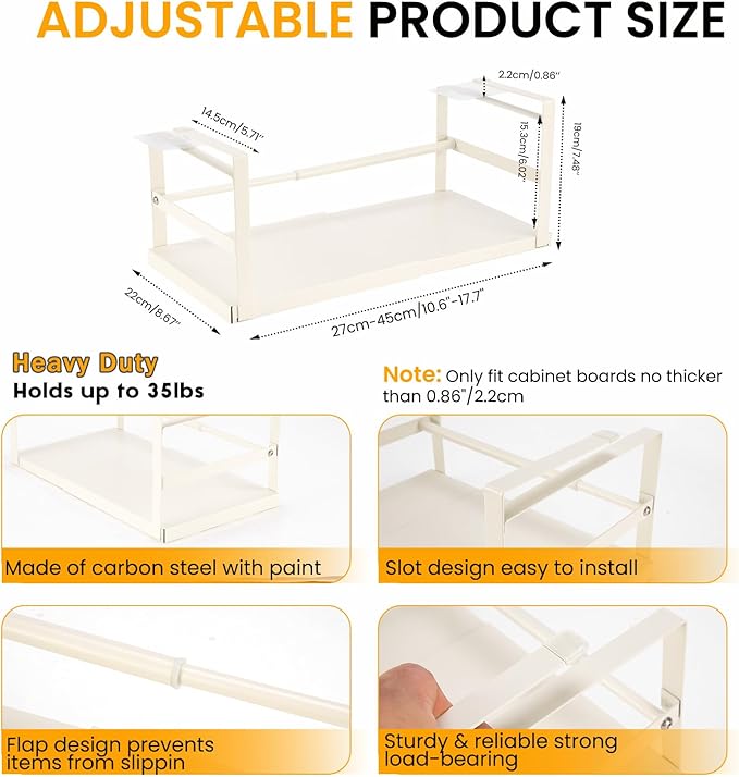 CINPIUK Expandable Under Shelf Storage Basket, Slide-in Storage Rack Under Cabinet Add-on Storage Baskets Heavy Duty Carbon Steel Hanging Organizer for Kitchen Pantry Laundry Bathroom, 1 Pack