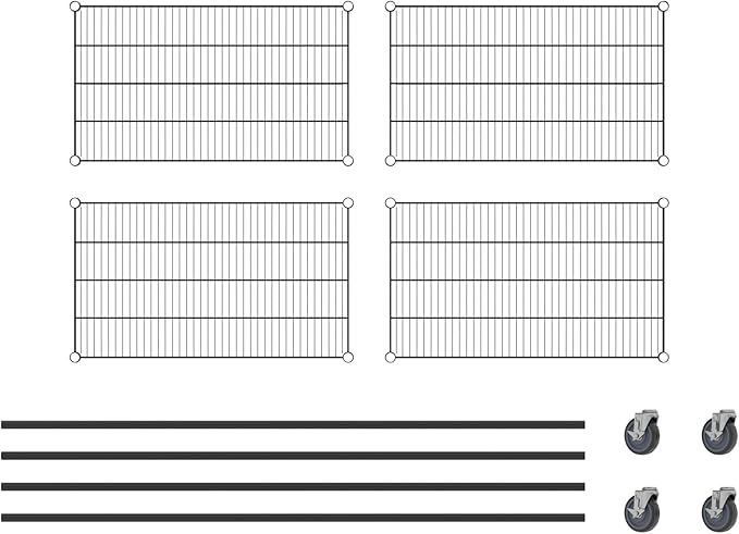 Commercial NSF Listed Black Epoxy Mobile Wire Shelving Kit 21" x 36" x 80", with 4 Shelves Perfect for Warehouse, Walk-in Refrigerator, Freezer, Grocery Store, Restaurant, Dishroom