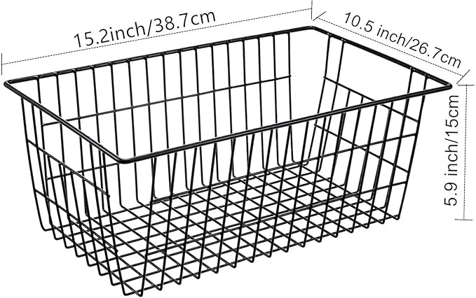 GEDLIRE 15.2" Metal Wire Baskets for Organizing 6 Pack, Household Pantry Storage Freezer Organizer Bins with Handles, Freezer Baskets for Upright Freezer, Refrigerators, Kitchen Cabinets, Black