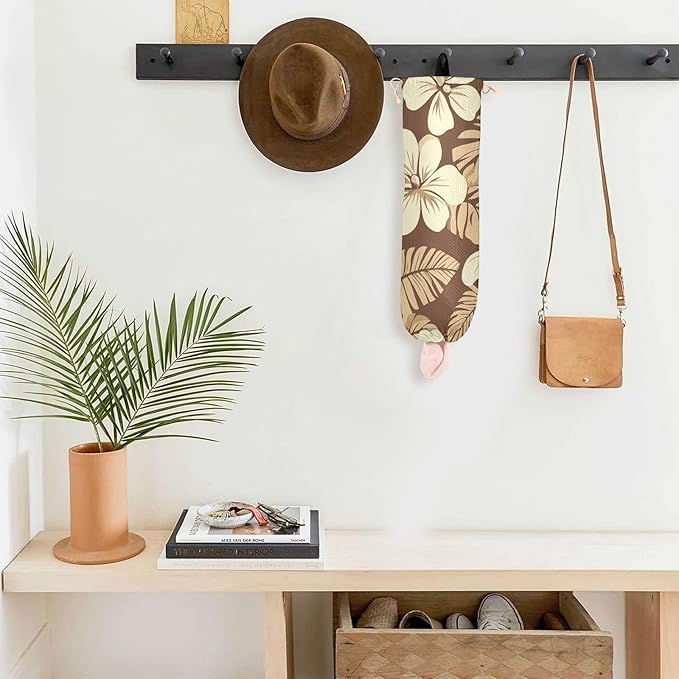 Plastic Bag Holder Wall Mount Grocery Bag Shopping Bag Storage Holder Organizer Dispenser with Adhesive Hook,for Kitchen Bathroom Home Decor 9x22 Inches Brown Floral Polynesia36