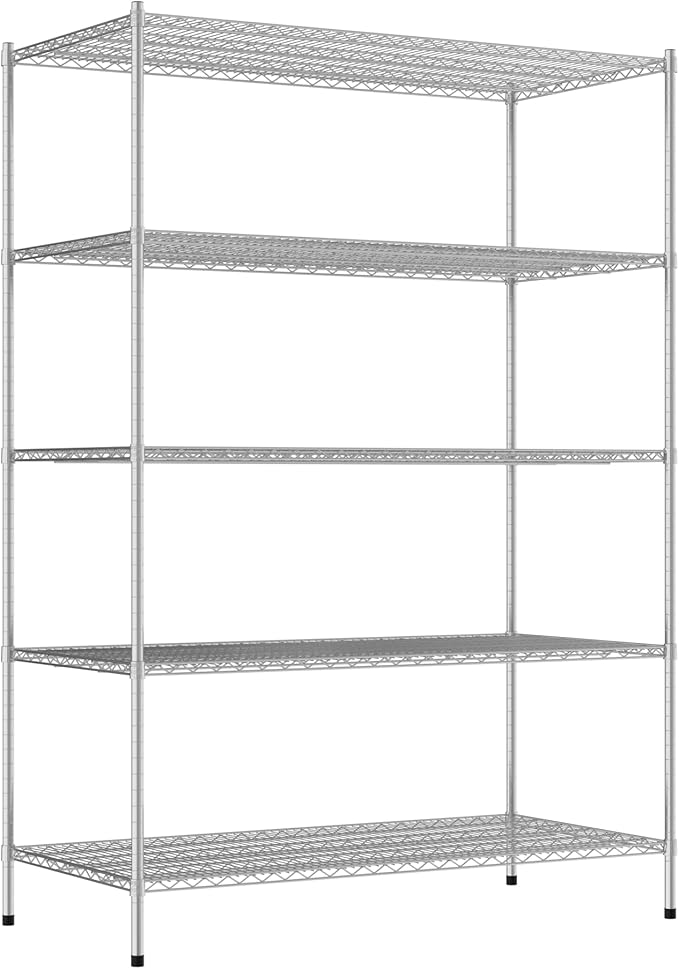 Commercial NSF Listed Chrome Stationary Wire Shelving Kit 30" x 60" x 86", with 5 Shelves Perfect for Warehouse, Walk-in Refrigerator, Freezer, Grocery Store, Restaurant, Dishroom