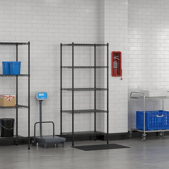 Commercial NSF Listed Black Epoxy Stationary Wire Shelving Kit 21" x 30" x 74", with 5 Shelves Perfect for Warehouse, Walk-in Refrigerator, Freezer, Grocery Store, Restaurant, Dishroom