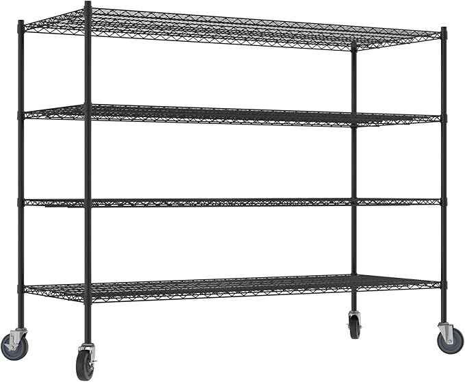 Commercial NSF Listed Black Epoxy Mobile Wire Shelving Kit 30" x 72" x 60", with 4 Shelves Perfect for Warehouse, Walk-in Refrigerator, Freezer, Grocery Store, Restaurant, Dishroom