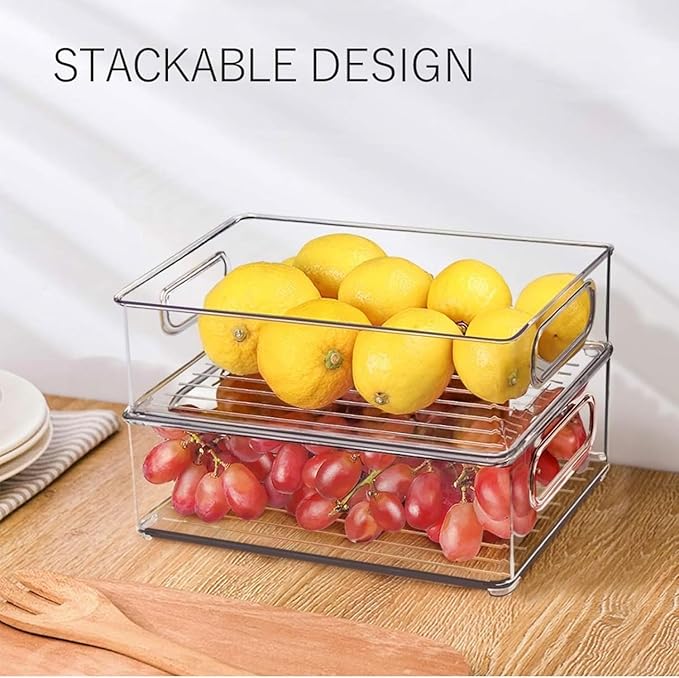 ZHOHO TANT 7 Pack Refrigerator Organizer Bins, 4 Sizes Stackable Clear Pantry Storage Bins with Handles for Fridge, Freezer, Shelves, Drawer, Bins, Snack Organizer for Home & Kitchen
