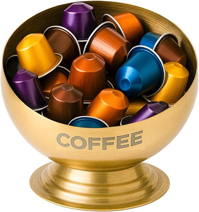 Coffee Pod Holder - Large Capacity Gold Metal Coffee Pod Storage, Coffee Pod Basket, Coffee Bar Organizer for Kitchen and Office Countertop(Gold-7.1in/18cm)