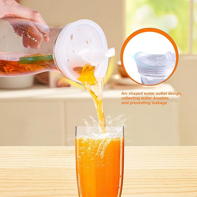 4 pack 50 oz Plastic Water Carafe with Flip Top Lid, Round Base Juice Containers for Mimosa Bar - BPA-Free Leakproof Beverage Pitcher for Water, Iced Tea, Milk & Fridge Storage（4Pack/50oz)