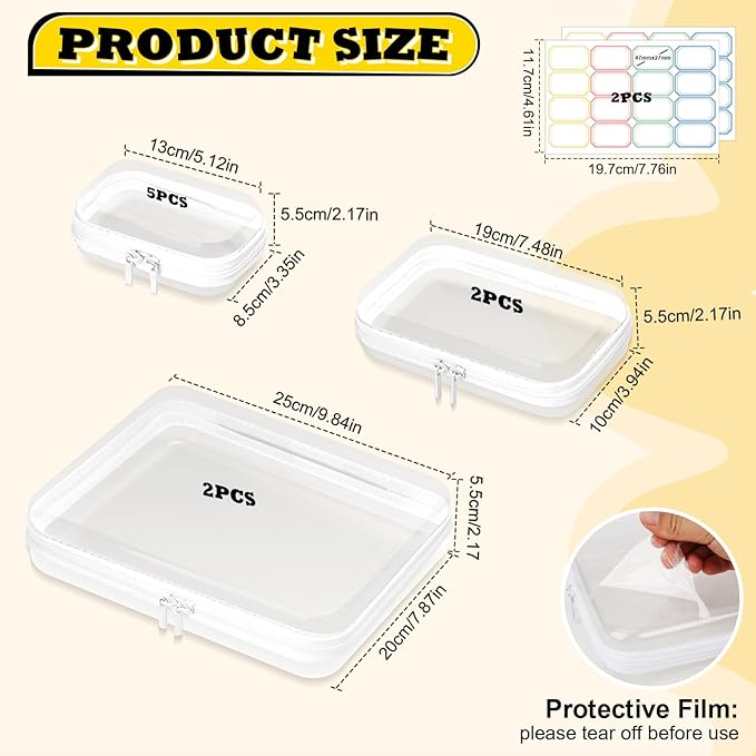 9 Pack Clear Hard Shell Zipper Case,Waterproof Toiletry Cosmetic Bag,Toy Organizers and Storage Box,Diaper Bag Organizer,Pencil Case,Clear Plastic Zipper Pouches for Office Home Storage(2L,2S,5Mini)