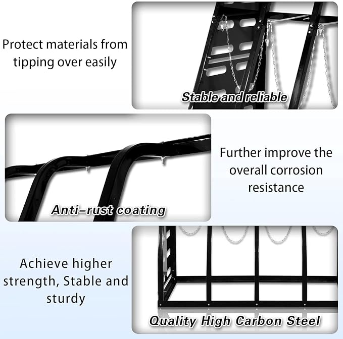 Steel Vertical Long Parts Storage Rack, Lumber Storage 1500 LBS Capacity, Heavy Duty Standing Bar Rack With Safety Chain For Garage Workshop Factory, 4 Bays, Black,